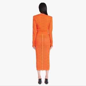 Bodycon Orange stretchy Knit two piece Balmain dupe